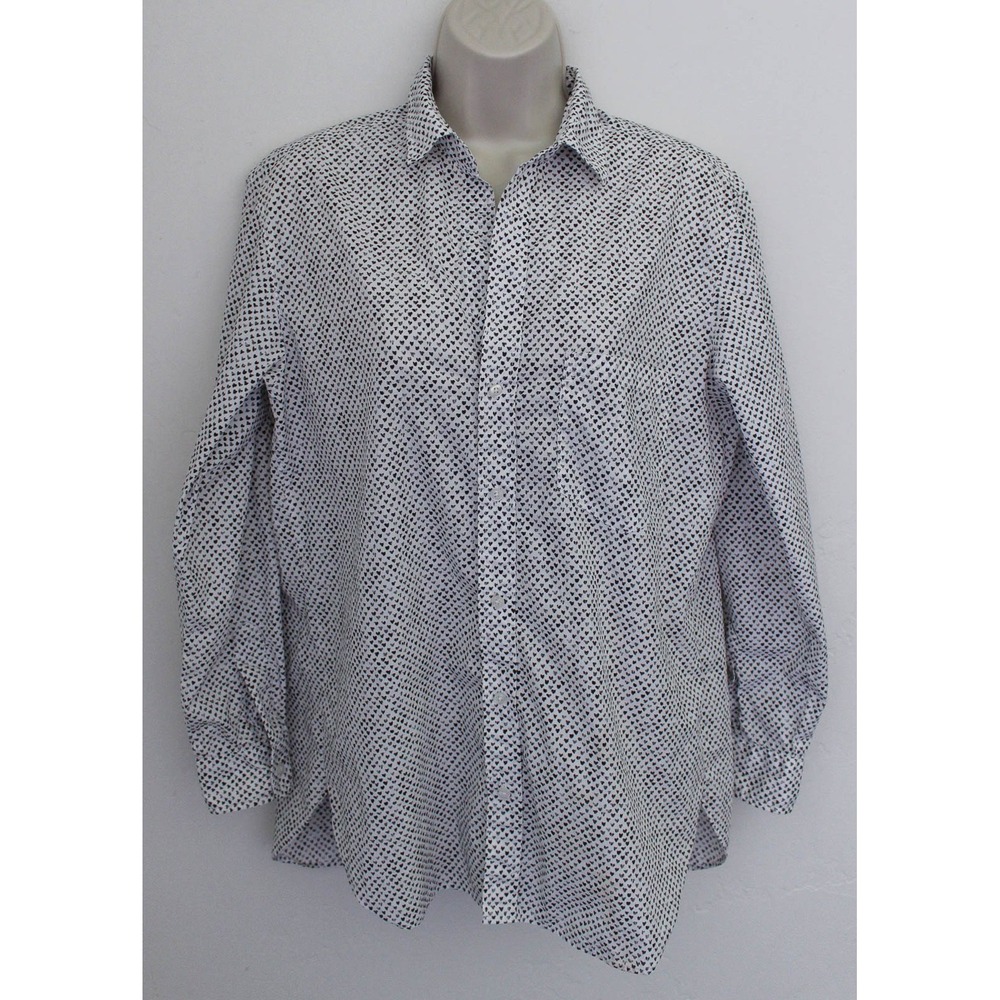 Frank & Eileen Joedy Shirt Small White Black Heart Button Up Long Sleeve Relaxed